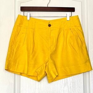 Banana Republic 100% Linen High Rise Pleated Shorts Yellow Umbrella Sz6 Vacation